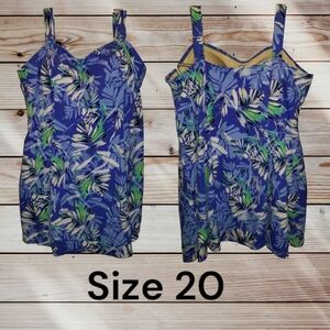 Blue and Green Leaf Print Bathingsuit